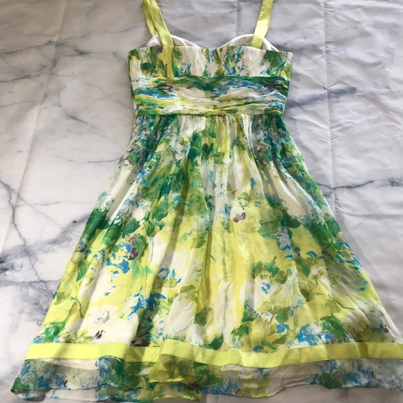 Tahari Arthur S Levine Green Watercolor Silk Dress - Picture 7 of 8